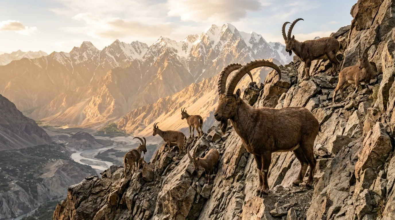 Himalayan Ibex on Rocky Ridges in Hunza
